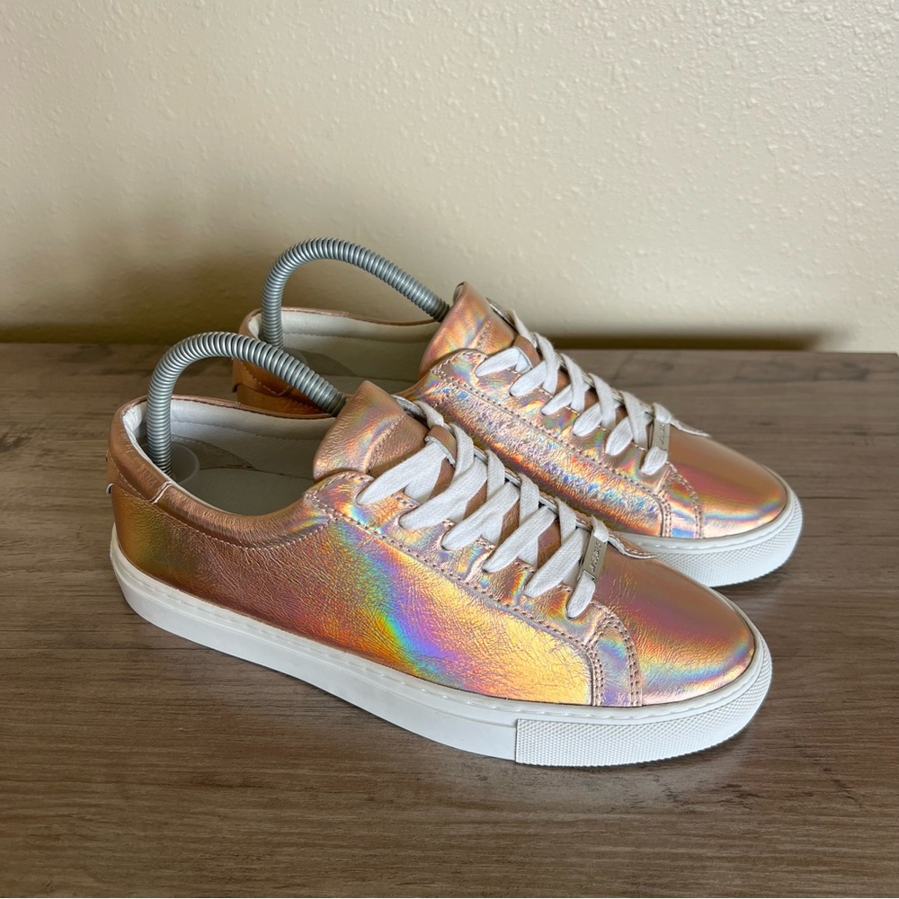 J/Slides Sneaker Lacee Rose Gold Metal Holographic Shimmer Womens Size 9 Lace Up
